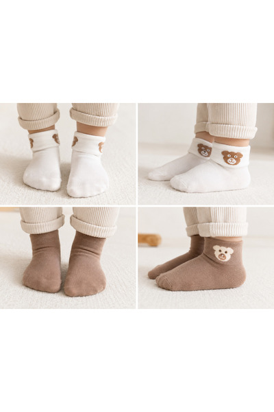 BNA Comfortstep BNA Comfort Step 4’lü 2-3 Yaş Unisex Bebek Çorabı Ayıcık Dese...