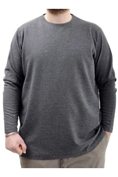 cusseli Large Size Men's Sweatshirt Crew Neck Long Sleeve Waffle C23460 Anthr...
