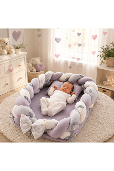 Bebelul Baby nest cocon gri cu perna si saltea 70x52 cm