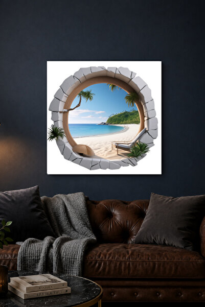 Lucena Pictură metalică 3D Tropical Beach, peisaj marin modern, pictură decor...