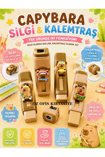 ÖZ OFİS Capybara Kapibara Temalı Kalemtraşlı Silgi - Yumuşak & İz Bırakmayan ...