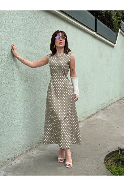 YK FASHION Puantiyeli Klasik Model Elbise