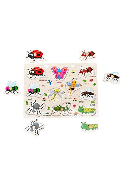 Junios Puzzle incastru din lemn in Limba Romana, Invatam Insectele