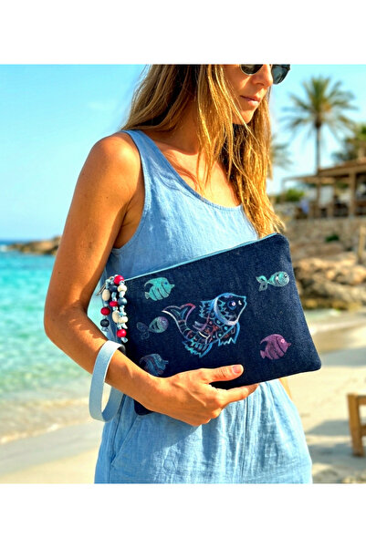 MilaLila Tahta Baskı Balık Desenli clutch