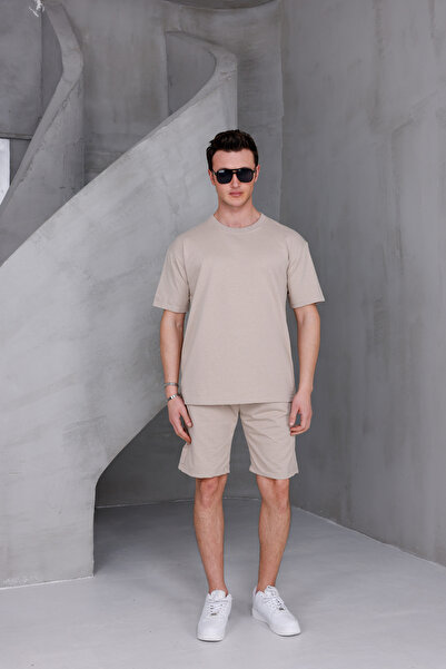 DARK MODA Erkek Basic Oversize T-shirt,Şort ,Çorap Üçlü Takımı