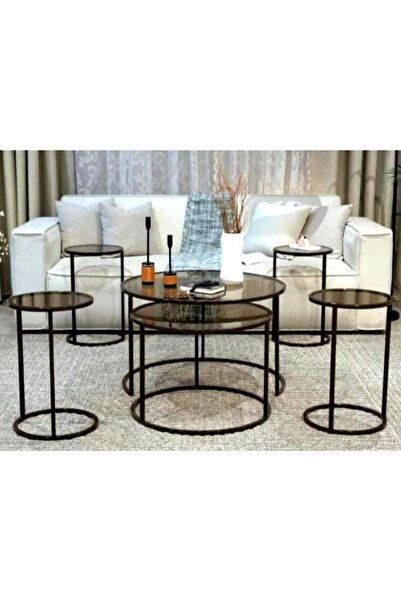 Tables Set of Tables for Council Chamber, Nesting, High Sofa, Black Iron, Bro...