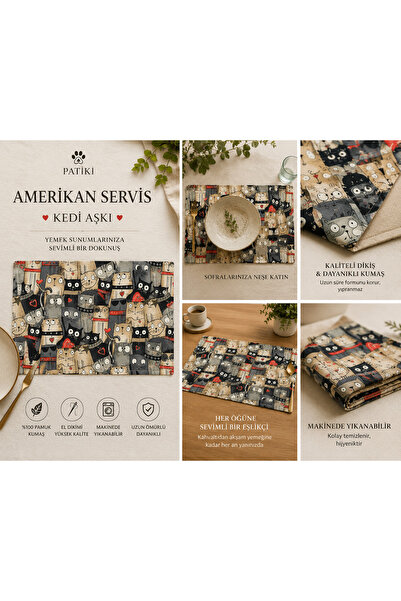 Sister Home Design Patiki Kedi Desenli Amerikan Servis | Premium Dijital Bask...