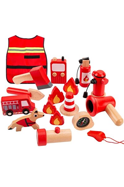 Junios Set de joaca pompieri cu 17 piese din lemn