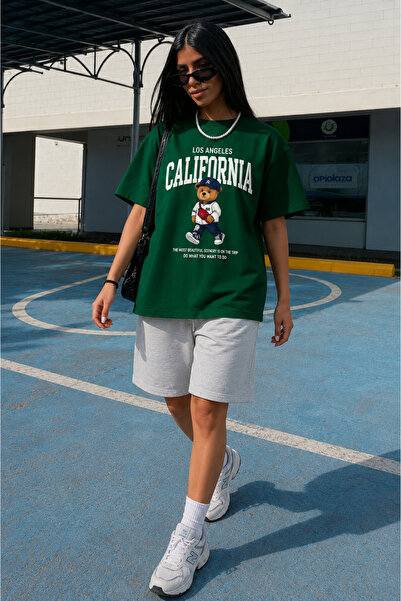 ship master Women's California Teddy Bear Printed Oversize 100% Cotton T-Shir...