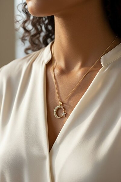 FAYRA ACCESSORIES Zircon Stone Crescent Star Necklace