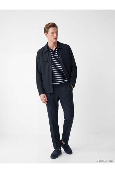 LC Waikiki Navy Blue Regular Fit Linen Blend Men's Pleated Trousers