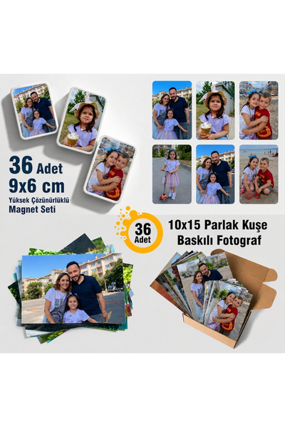 CraftNeova Kişiye Özel 36 Adet Buzdolabı Magneti ve 36 Adet 10x15 Fotoğraf Ba...