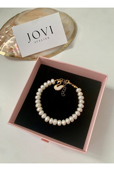 JOVİ ATELİER Sertifikalı Doğal Rondela Kadın İnci Bileklik Kuğu Charm