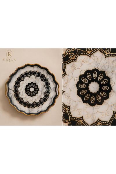 R-EYLA R'Eyla Renora Decorative Tray 38 cm |   Black Gold Mandala Patterned L...