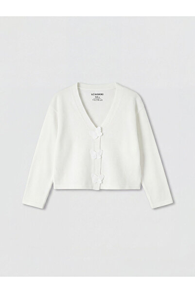 LC Waikiki Nevavm V-Neck Girls' Knitwear Cardigan with a Difference