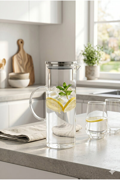 Homerest 1200 ml Borosilikat Isıya Dayanıklı Cam Sürahi Metal Kapaklı Modern ...