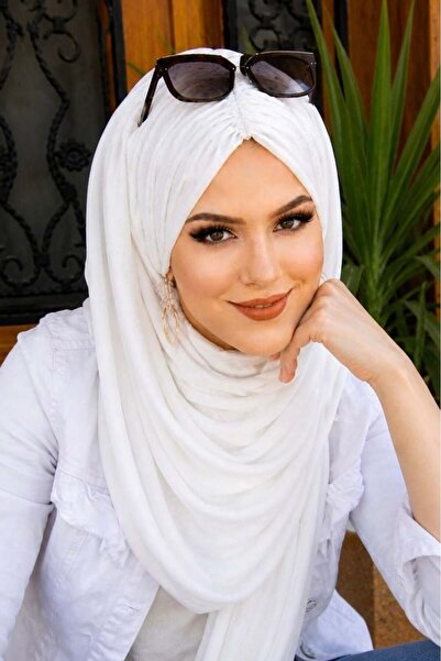 Aişe tesettür Drapeli White Evening Dress Shawl