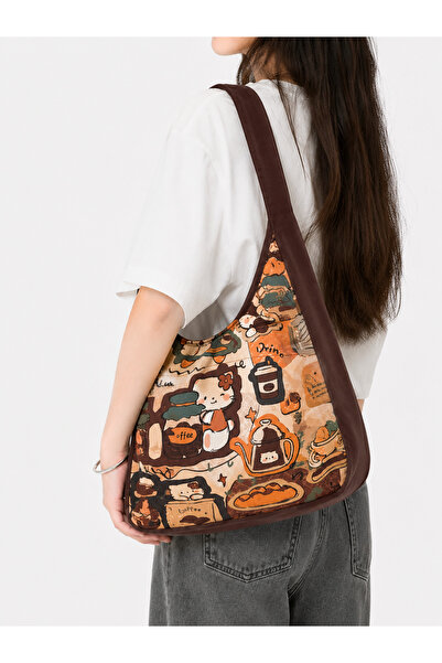 street&bagdnz Coffee Color Cute Cat Patterned Functional Design Shoulder Bag ...
