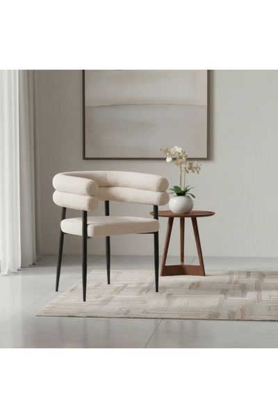 Ebticar Beige Side Chair with Curved Design