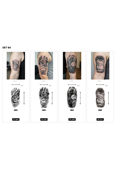 Airbrush Tattoo Yapıştırma Dövme 4 Adet Birden 1 Hafta Kalıcı Geçici Dövme Ha...