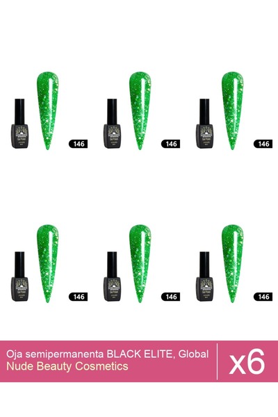 Makeup Set 6x Oja semipermanenta BLACK ELITE, Global Fashion 8 ml,146