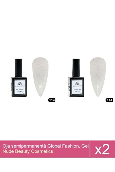 Makeup Set 2x Oja semipermanentă Global Fashion, Gel polish Elite Glow 15 ml,114