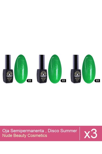 Makeup Set of 3x Semi-permanent Nail Polish, Disco Summer, 03, 8 ml