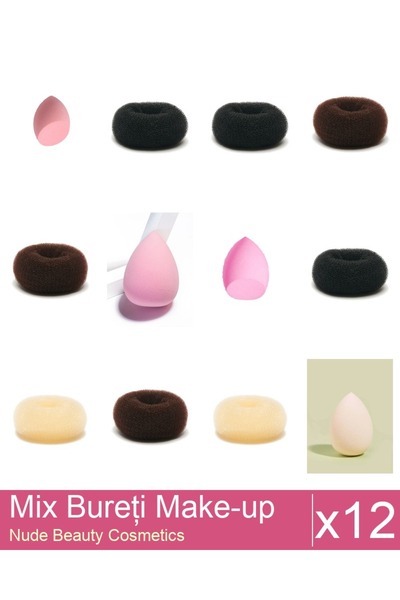Makeup Set Mix 12 produse Bureti: Burete coc blond - 9 cm diametru, Burete ex...