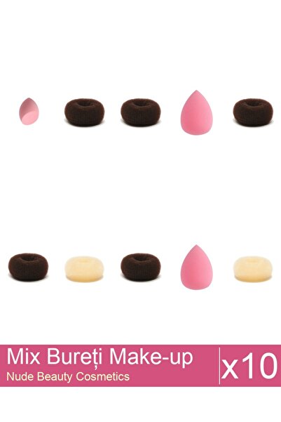 Makeup Set Mix 10 products Sponges: Blonde bun sponge - 9 cm diameter, Brown ...