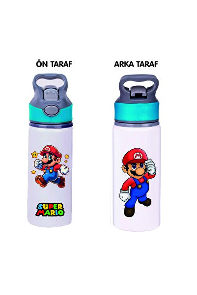 DKDZ SHOP Mario Baskılı Pipetli Metal Suluk 650ml - 001