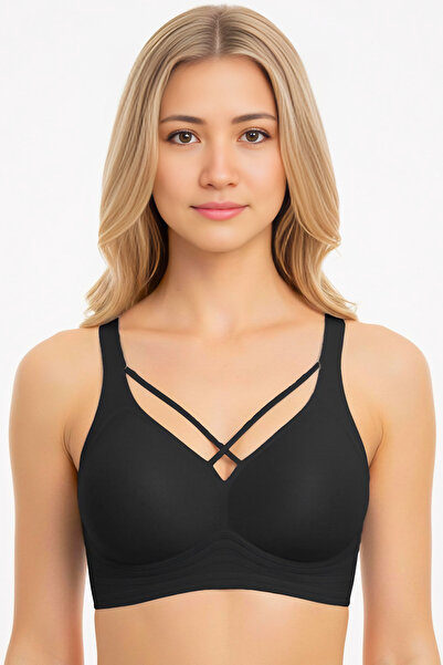 Homay Laser Cut Seamless Bra with Cross Detail on the Front - One Piece