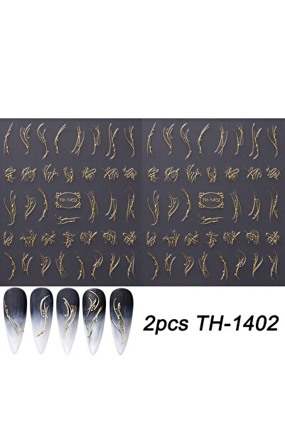 Choice 2pcs TH-1402 2pcs Golden French Line Nail Art Sticker Irregular Stripe...