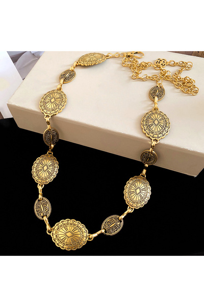 Choice Gold color Vintage Oval Metal Waist Belly Chain for Women Exquisite He...