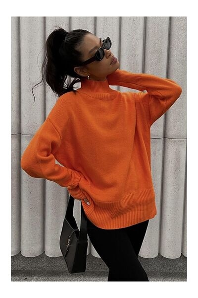 LC Waikiki Nevavm Orange Turtleneck Sweater with Difference Mg1252