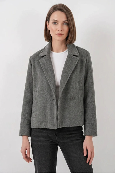 buğrahayalin Women's Classic Collar Cotton Gray Jacket