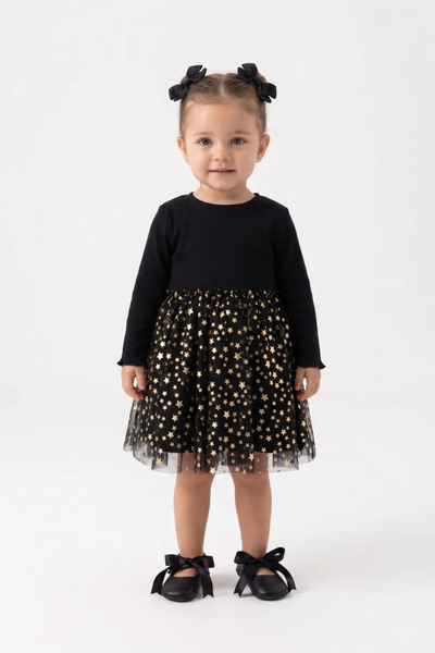 Le Mabelle Black Star Printed Tulle Skirt Baby Girl Dress - Karen
