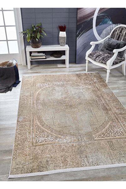 halinet Halı.Net Beige Classic Washable Non-Slip Living Room Carpet Haln-Hln1925