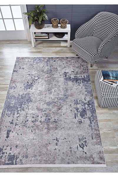 halinet Halı.Net Gray Modern Washable Non-Slip Living Room Carpet Haln-Hln1601