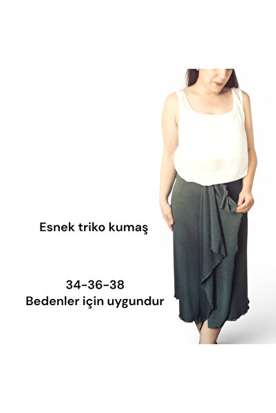 SADECE SEN DE Hâki renk tasarım volanlı triko etek/beli lastikli/esnek kumaş