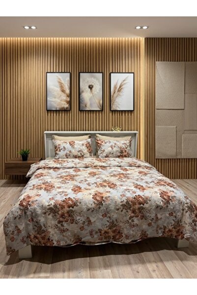 VİENNA Double Duvet Cover Set with Elastic Sheets and 4 Pillowcases Soft Text...