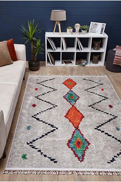 halinet Halı.Net Beige Ethnic Bohemian Washable Non-Slip Living Room Carpet H...