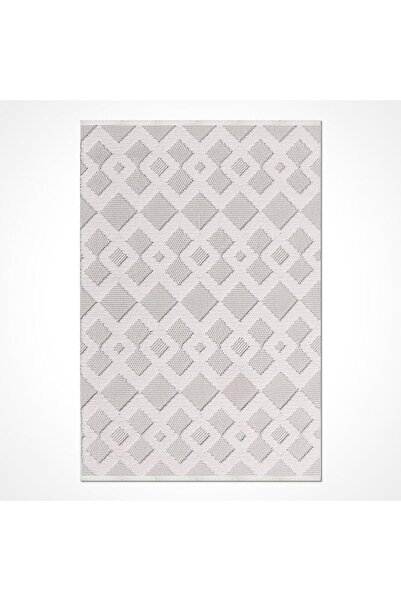 Bespoky Gri Modern Geometrik Yıkanabilir Kaymaz Salon Halısı Cr-Peri-PL03K