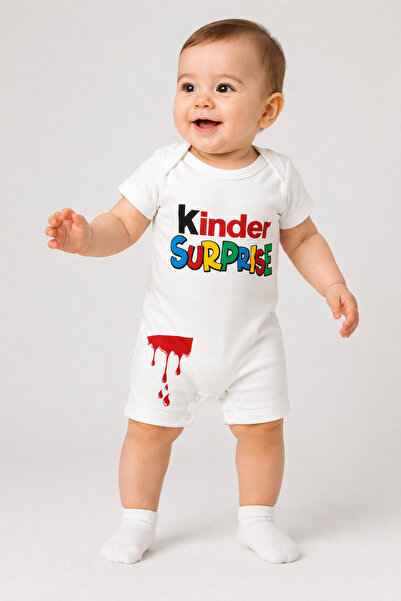 Aa Bebek Kinder Sürpriz Baskılı Kısa Kollu Unisex Bebek Tulum