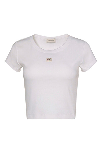 Calvin Klein Womens Short-Sleeve Slim Ribbed Cotton Badge T-Shirt M