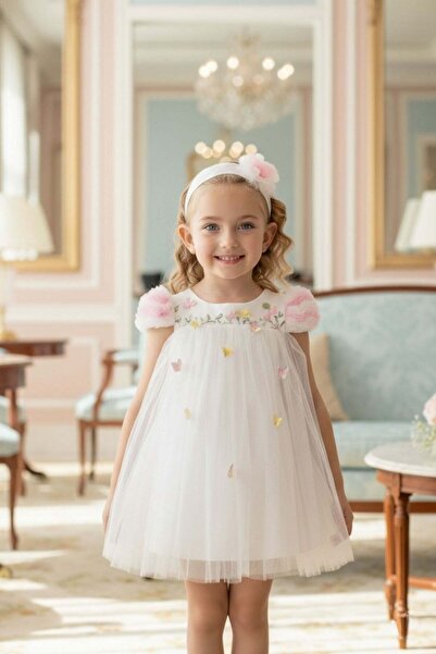 Pamina Baby Girl Tulle and Butterfly Detailed Dress Ecru (6-24 Months) 36075Pr