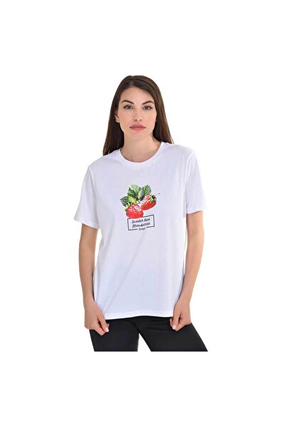 Target Tricou de damă cu mânecă scurtă, jerseu simplu, cu imprimeu căpșuni, M