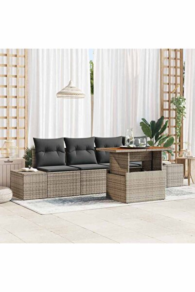 vidaxl Set de canapele pentru gradina 5 pcs Gri Rattan poli