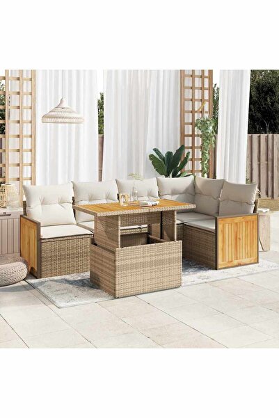 vidaxl Set canapele gradina cu perne 6 piese bej poliratan/lemn acacia