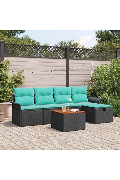 vidaxl Set de canapele pentru gradina cu perna 6 pcs Negru Rattan poli