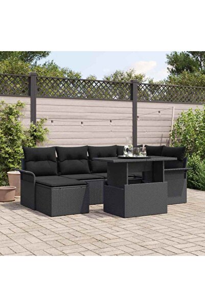 vidaxl Set de canapele pentru gradina cu perna 7 pcs Negru Rattan poli